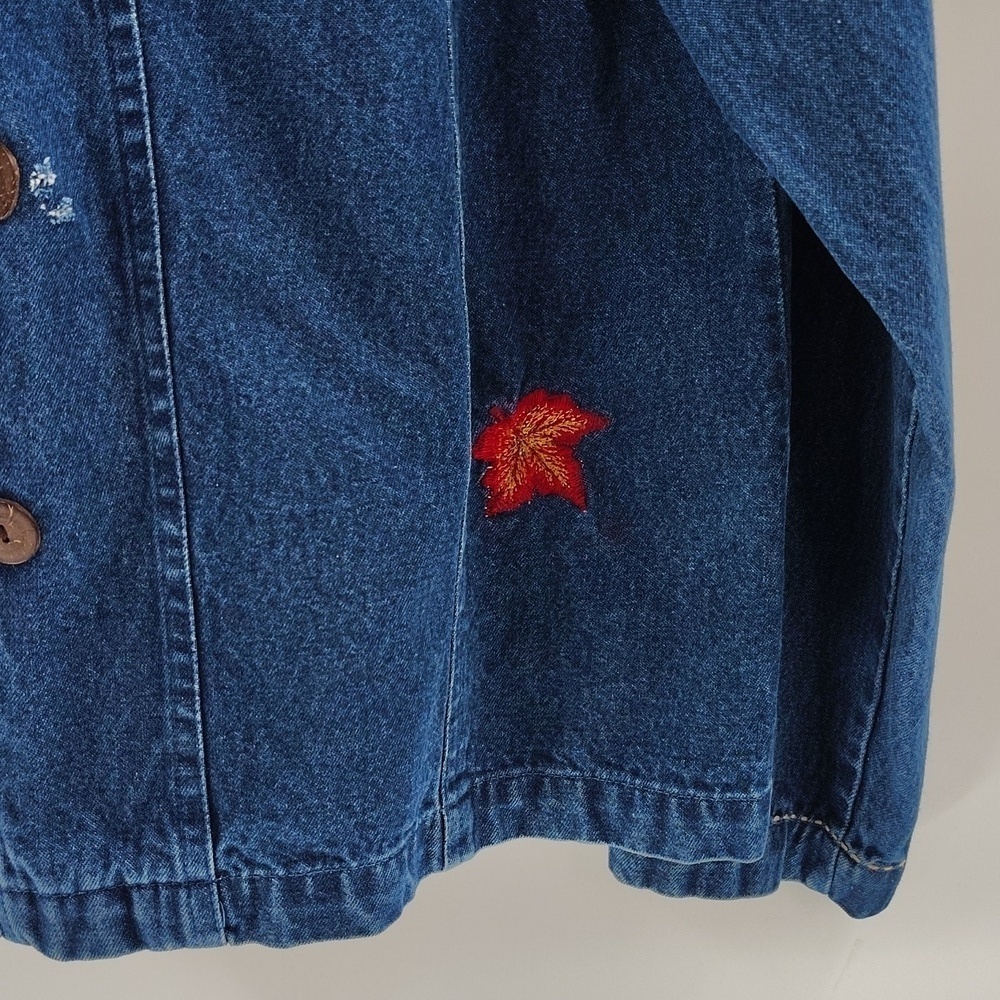 Passport Jean Jacket Large Fall Leaves Button Up Embroidery Cotton Vintage - Picture 8 of 8